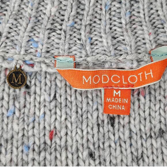 MODCLOTH WOMEN'S GREY CABLE KNIT SHAWL COLLAR CARDIGAN – SIZE MEDIUM - Picture 5 of 7